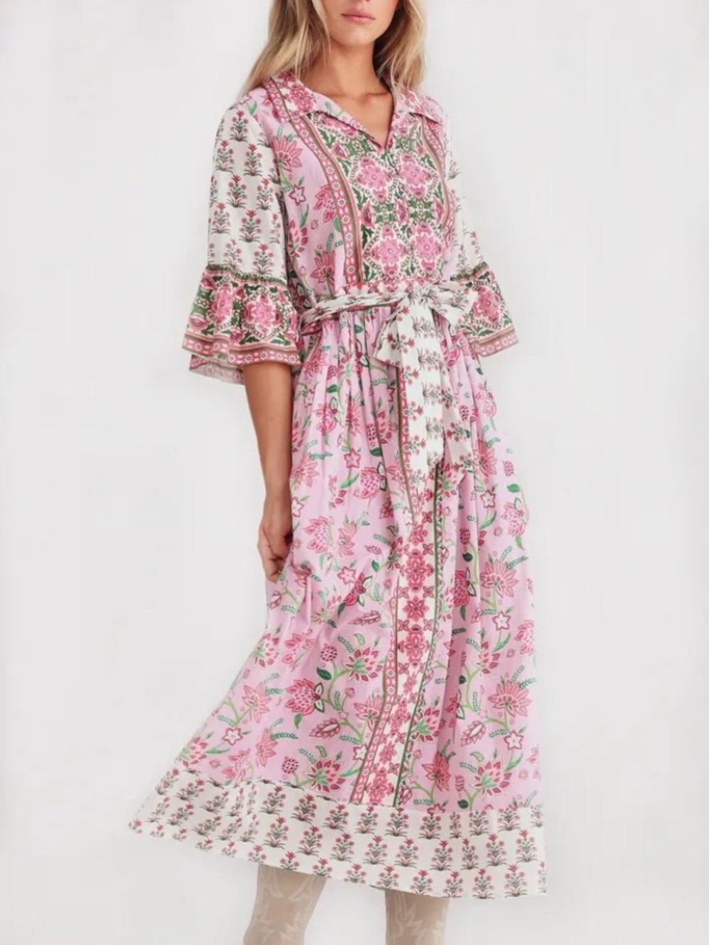 Talisman Jardin Mixed Print Cotton Midi Dress